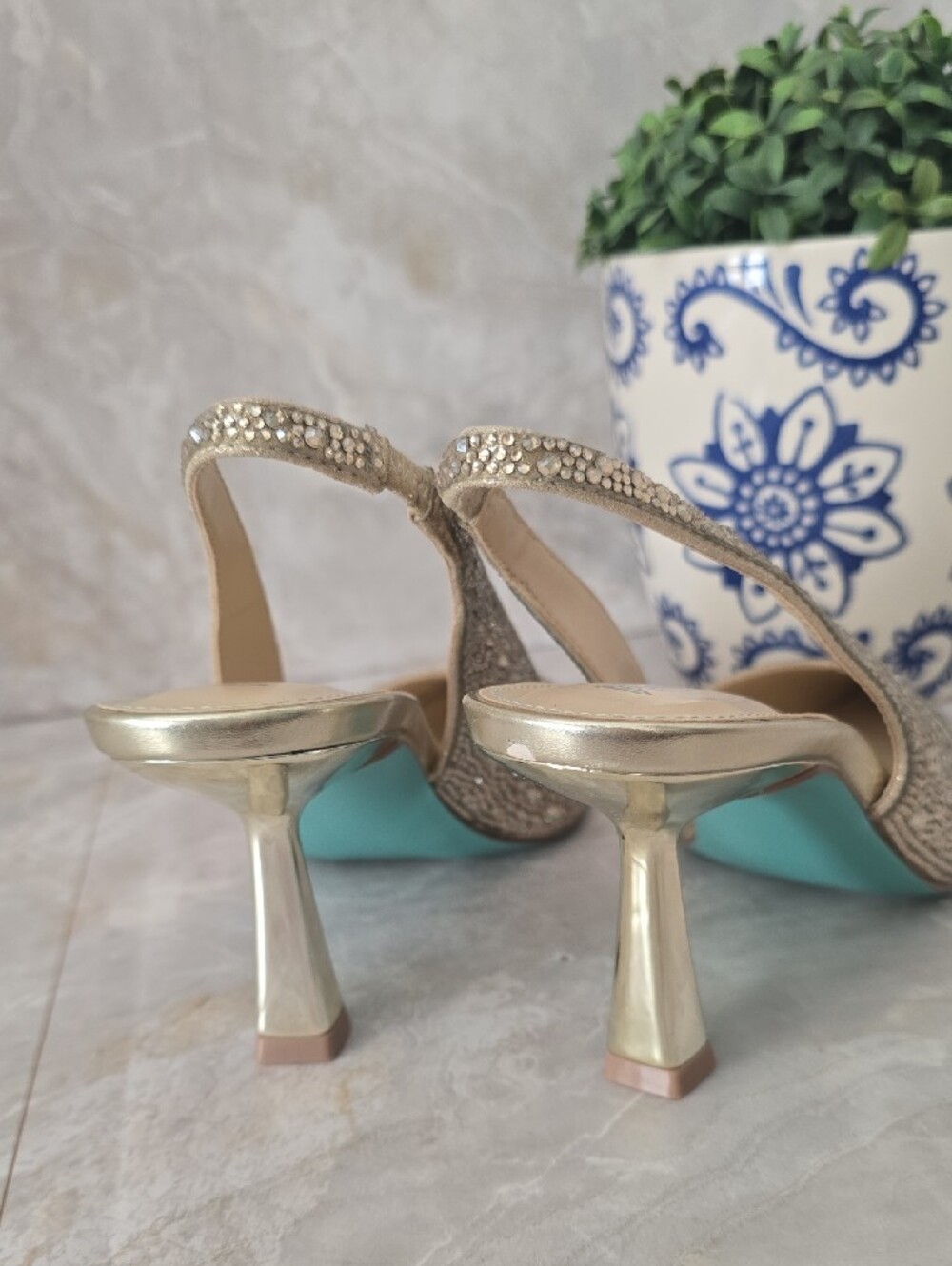 Betsey Johnson Clark Rhinestone Slingback Pumps - Light Gold - Size 7 - Picture 5 of 11